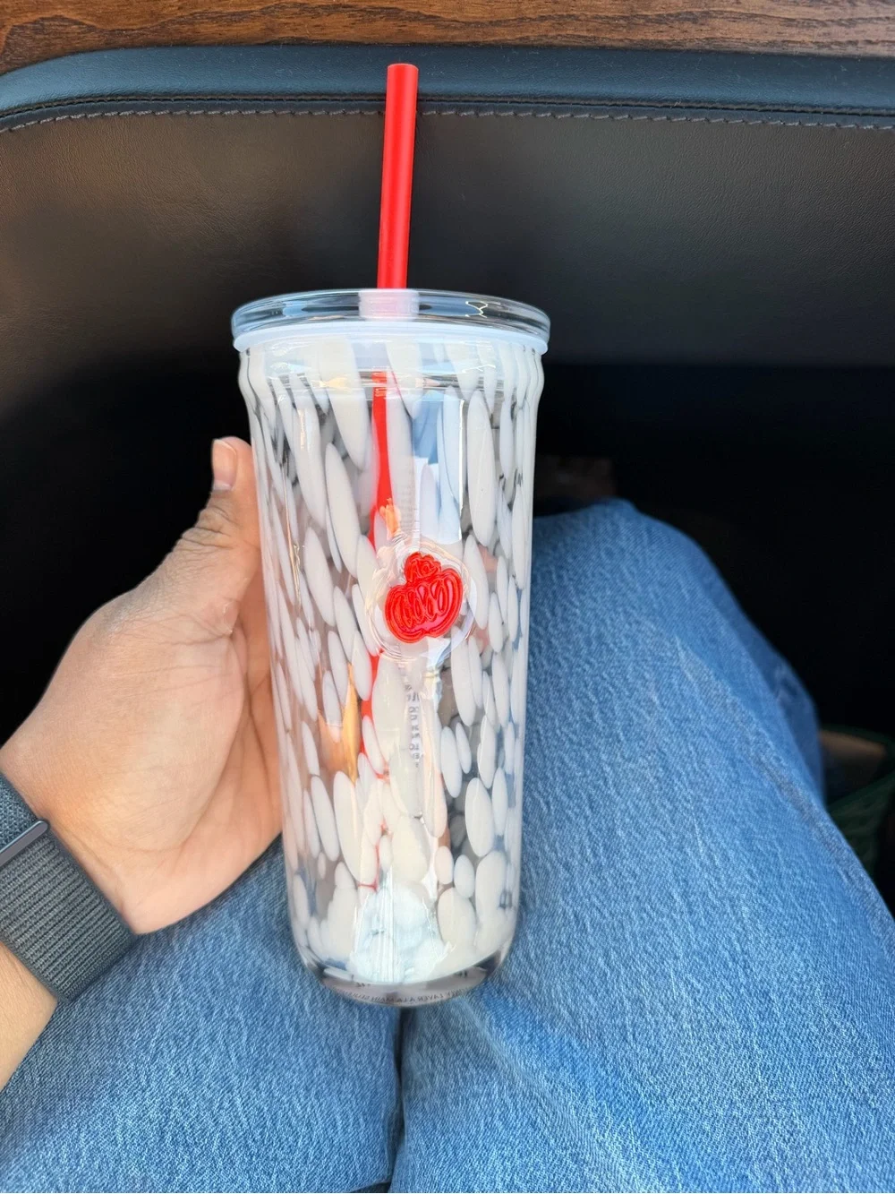 Starbucks White Patterned Tumbler with Red Straw Accent